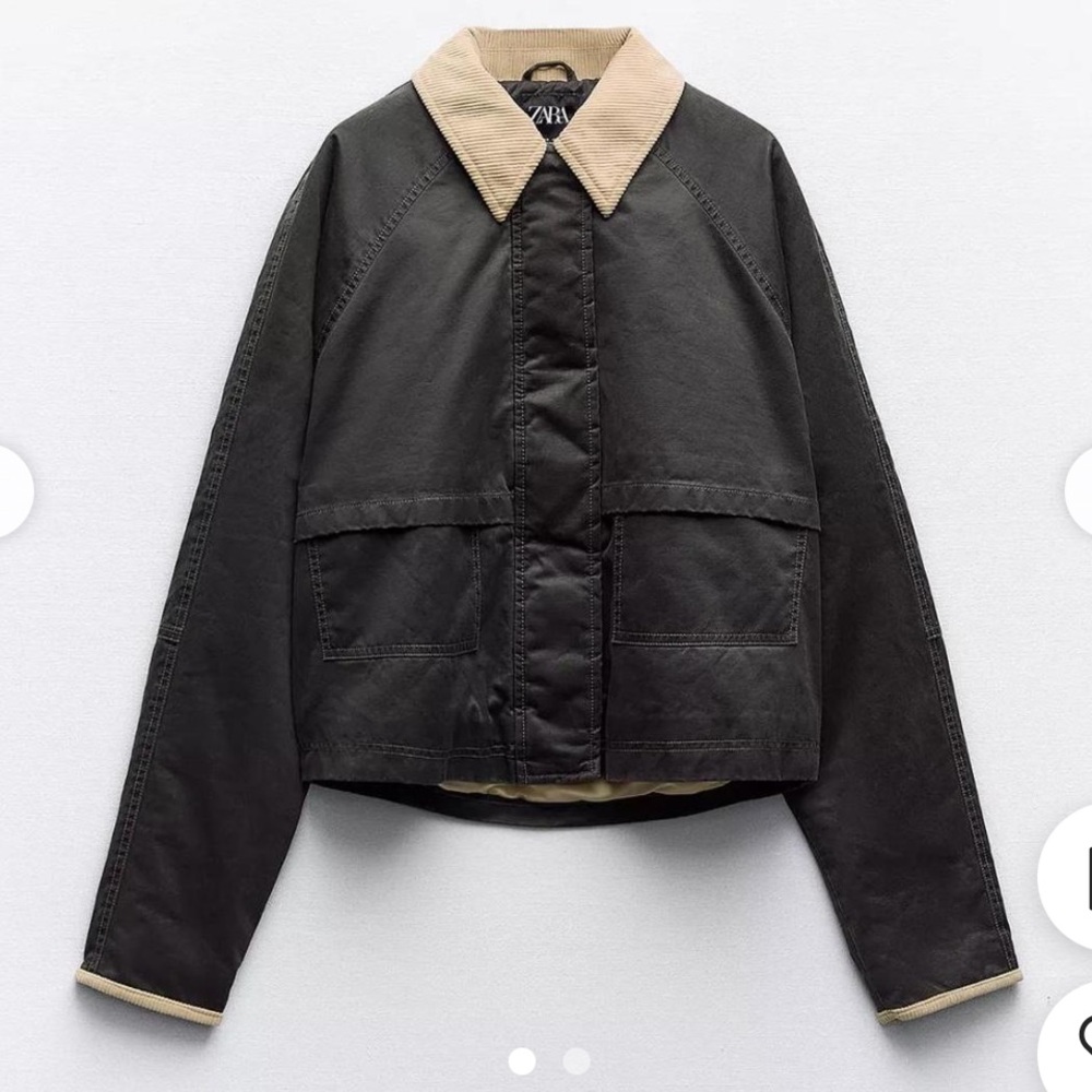 Zara Waxed Barn Jacket Corduroy Collar